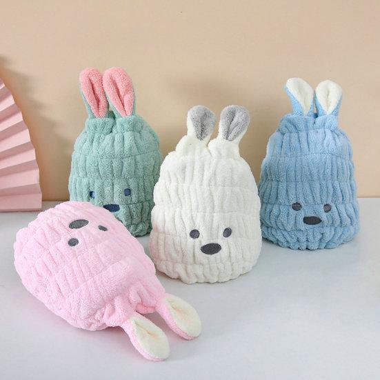 Hair Dry Hat Cartoon Super Soft Bunny Ears Coral Fleece Microfiber Kids Rabbit Shape Hair Wipe Towel Wrap Daily Use
