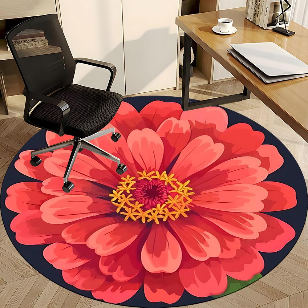 1PC Zinnia flower Office Round Rug, Non slip, Soft and Durable Office Rug for Interior Decoration, Perfect for Office