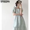 Bubble Sleeve Dress Women's Summer French Senior Sense Waist-skimming Long Section Square Neck Dress