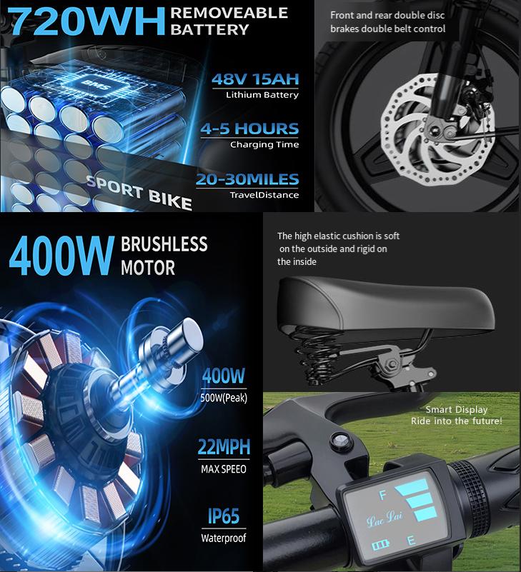 2024 Новые электровелосипеды ЕС, 400 Вт, литиевая батарея, электровелосипед с максимальной скоростью 35 км/ч, шесть амортизаторов