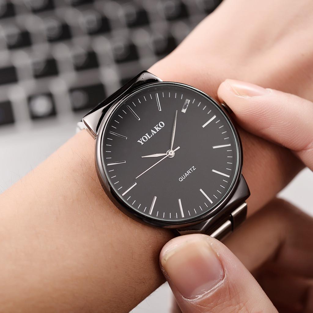 Модный стиль Мужские кварцевые часы из нержавеющей стали с кварцевым ремешком Мужские часы