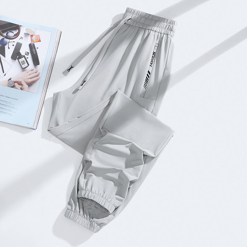 Men's Thin Ice Silk Summer Joggers: Breathable, Quick-Drying, Sun-Protective Running and Sports Pants for Outdoor Activities