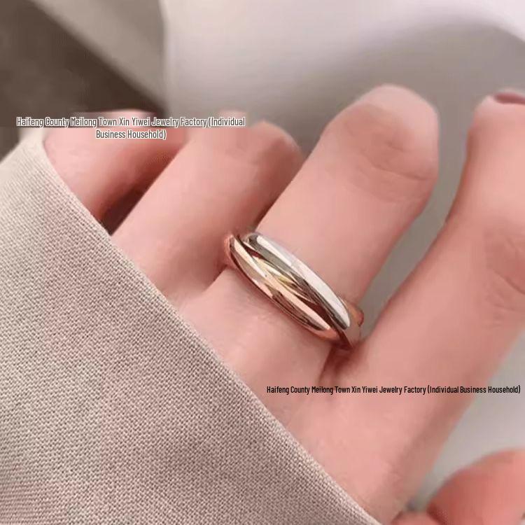 Tricolor High-End Classic Women's Personality Ring - Three-Ring Design for Couples, Xiaohongshu Inspired Style