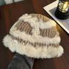 Women Fisherman Hat Imitation Rabbit Fur Decor Autumn Winter Windproof Warm Dome Soft Knitting Basin