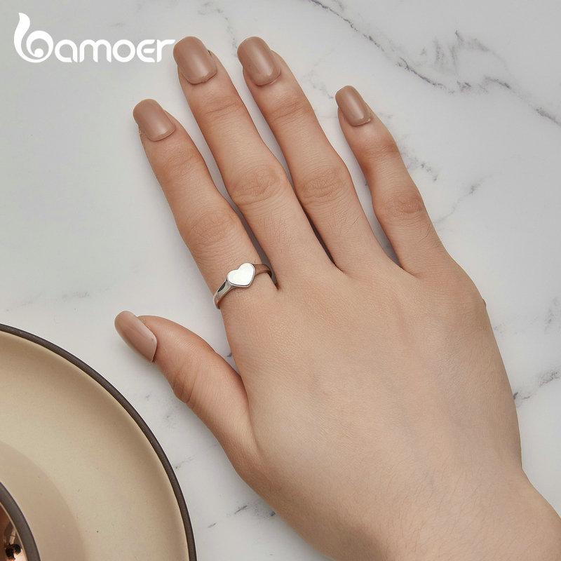 BAMOER, стерлинговое серебро 925 пробы, полированное кольцо «Свет и тень, любовь», регулируемое кольцо с отверстием в форме сердца для женщин, подарок на день Святого Валентина