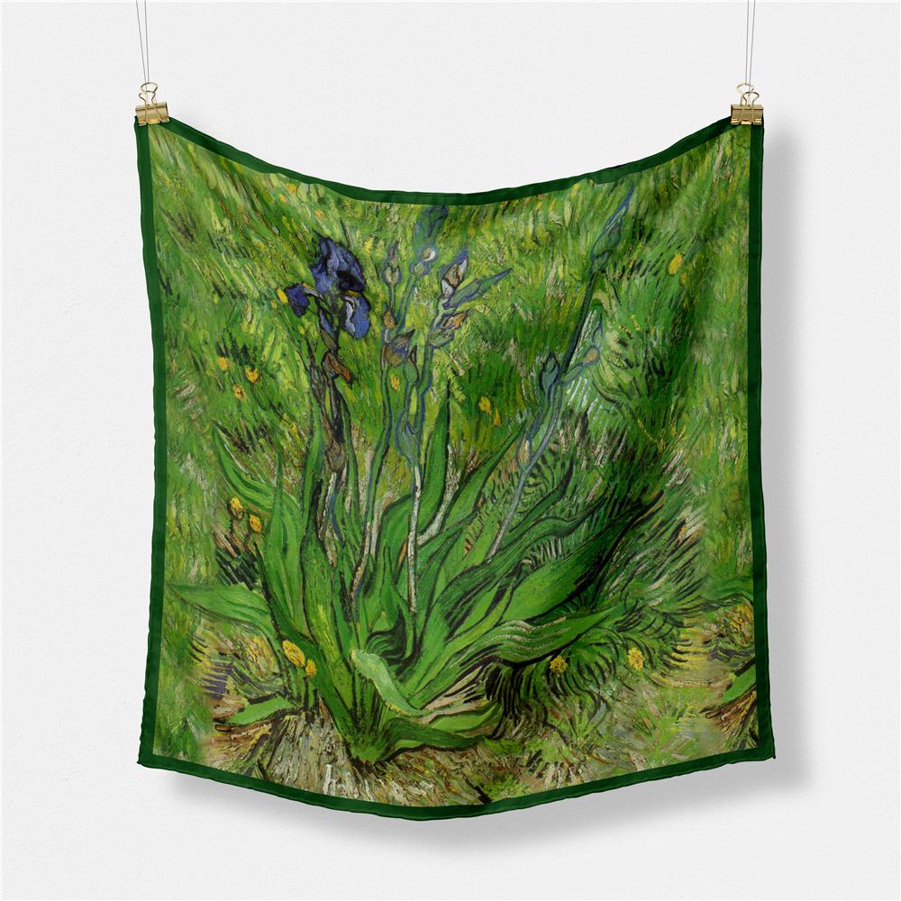 Famous Oil Painting Women Scarf Wraps Twill Silk Scarf 53cm Square Scarves Fashion Head Scarf Hijab Neckerchief Bandana New