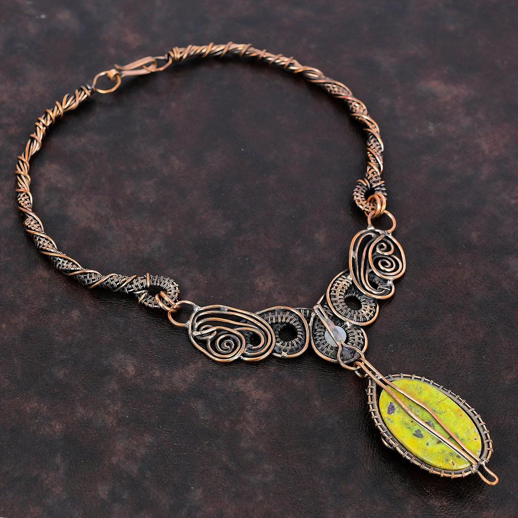 Ожерелье со стихтитом и драгоценным камнем, медная проволока, обернутое ожерелье, Радужное ожерелье из лунного камня, ожерелье ручной работы, медная проволока, ювелирные изделия, подарок на свадьбу