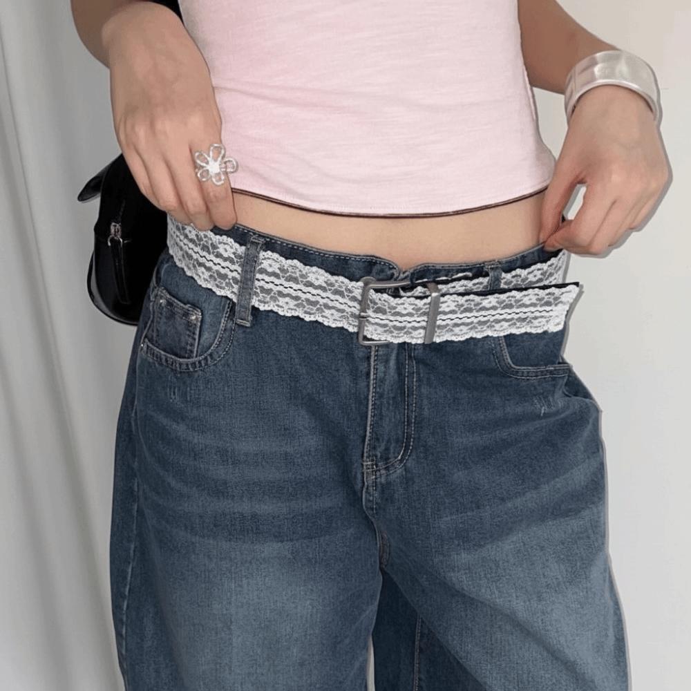Beautiful Lace Waist Belt Leather Jeans Belts Elegant Lace Waistband  for Women Skirts and Jeans
