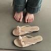 Super soft flat-bottomed French fairy wind small cool slippers female 2025 new summer wear bow beach sandals