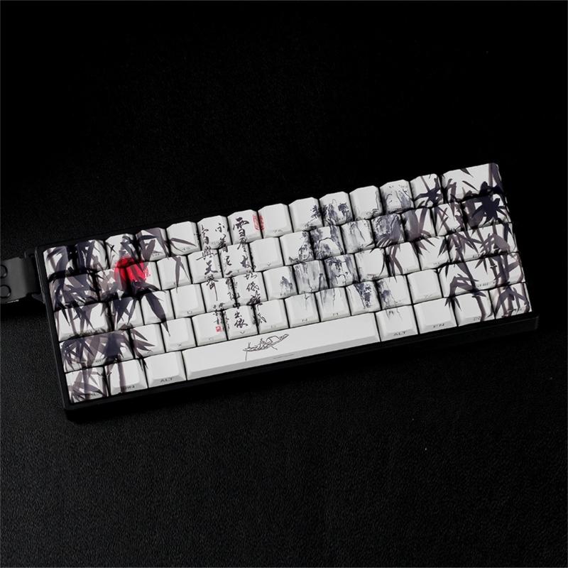 PBT кейкапы с тематикой Бамбуковый Лес, оригинальный профиль, сублимационная печать сбоку, для 61 64 68 ANSI ISO механических клавиатур