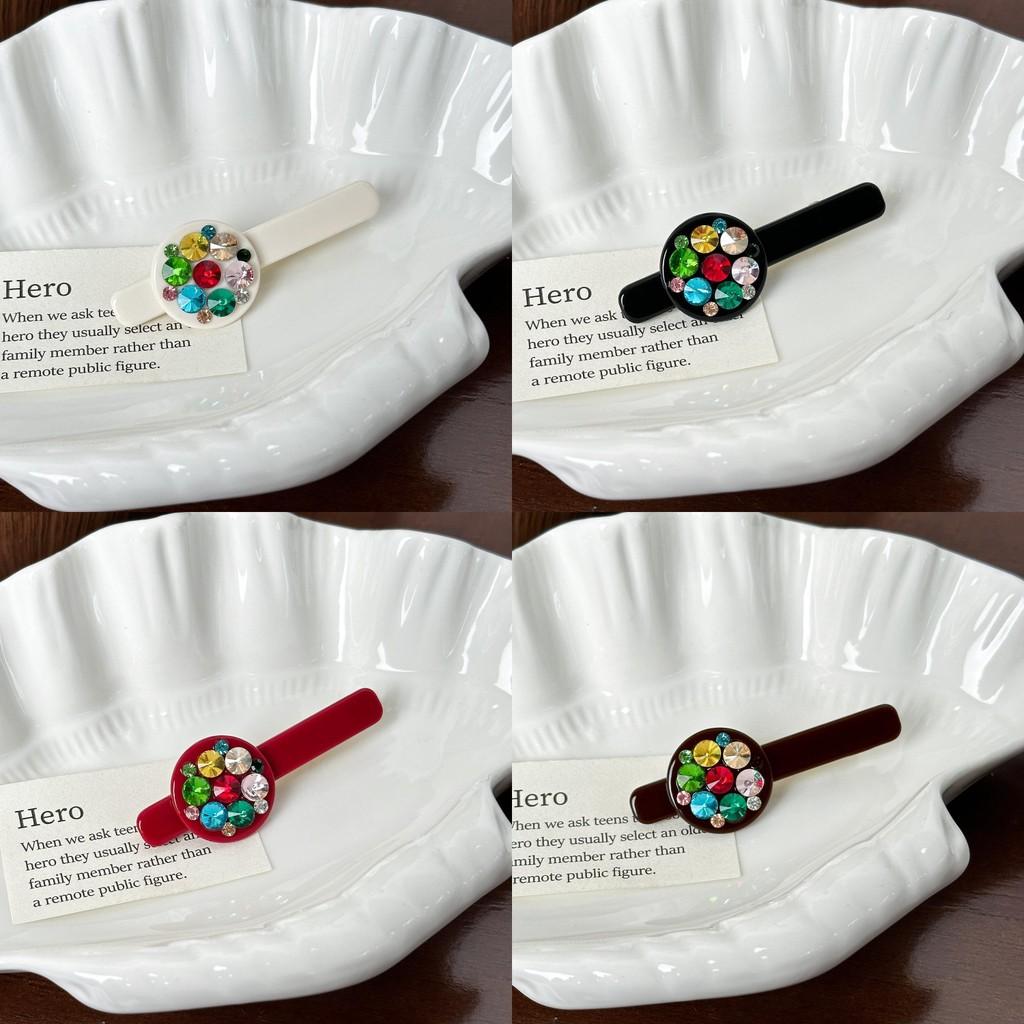 Качественная заколка-крокодил премиум-класса со стразами белого, черного, красного и кофейного темного цветов