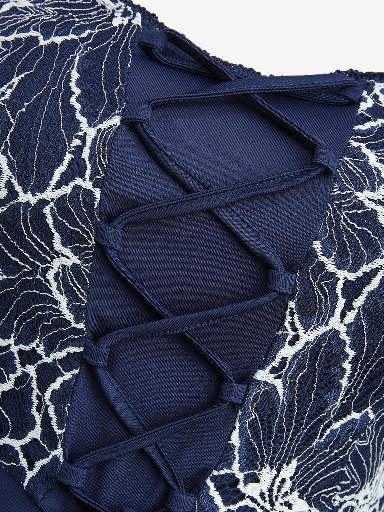 Rosegal Плюс Сайз Платье-майка с панелью на шнуровке, цветочной вышивкой, кружевной отделкой и ажурным подолом