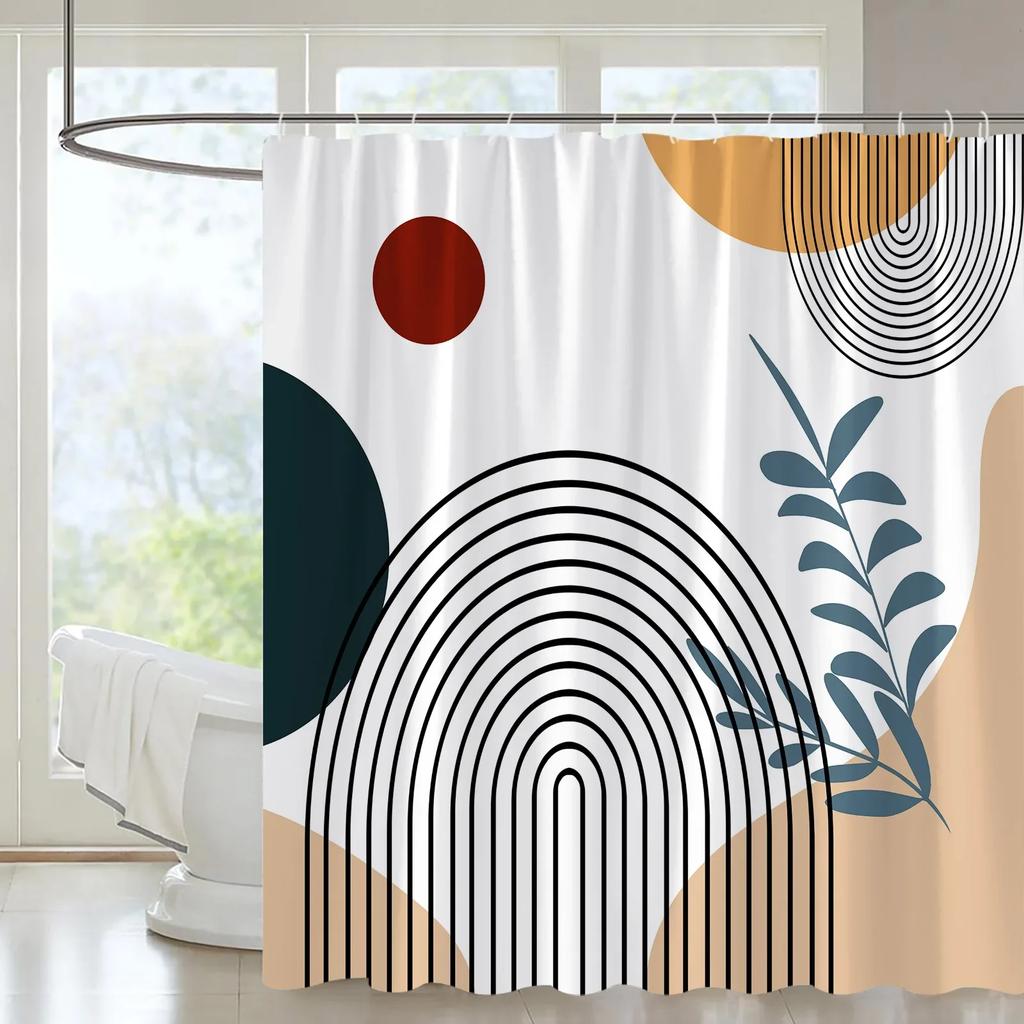 Abstract Mid Century Shower Curtain Arch Sun Moon Minimalist Geometric Curve Stripes Fabric Christmas Landscape Bth Curtain Hook