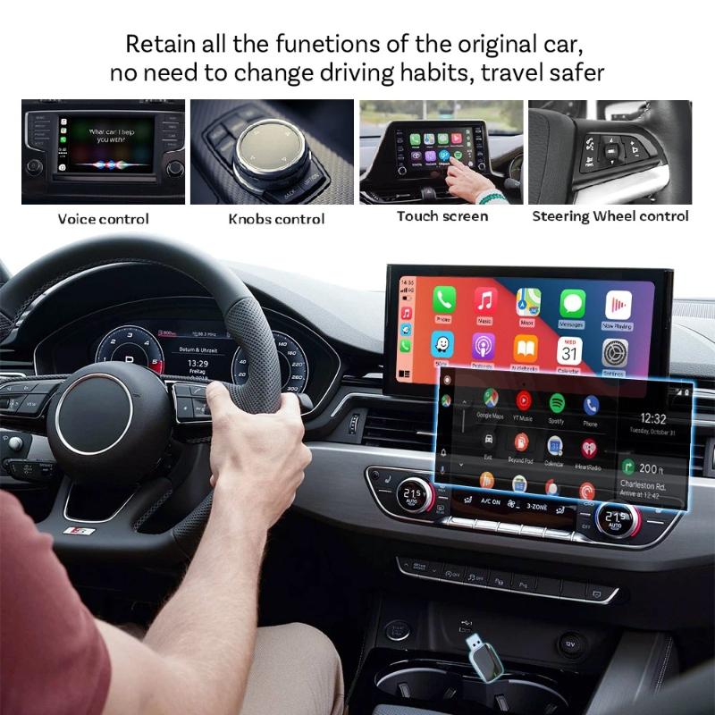 AI Mini Box 2-в-1 Адаптер CarPlay Android Auto, Plug-and-Play Подходит для 99% Штатных Головных Устройств Автомобилей