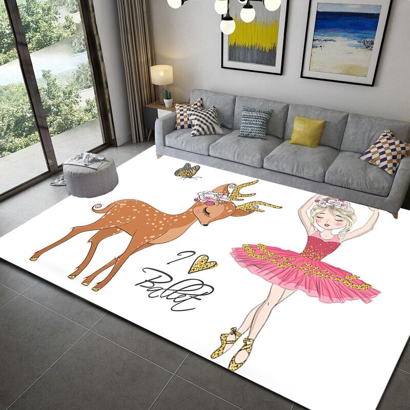 Милый мультфильм танцующая балерина для девочек, детский ковер для девочек, нескользящий ковер для спальни, украшение для детской комнаты, изголовье, игровой коврик