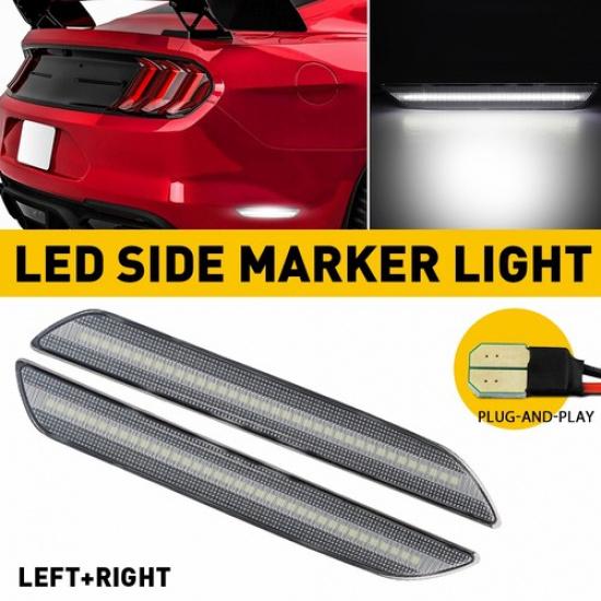2Pcs Rear Red Fender / White LED Side Marker Light For 2015- Ford Mustang