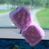 Fuzzy Plush Dice 1 Pair Auto Plush Dice Pendant Heart-shaped Embroidery Pattern Dice Pendant For Home And Workplace Decoration