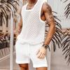 Two Pieces Men Hollow Out Sleeveless Tank Tops and Loose Shorts Outfits Sets