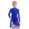 Girls Lyrical Dance Dress Mock Neck Long Sleeve Cutout Back Side Split Sheer Mesh Ruched Leotards