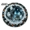 Seasonal Theme Floor Mat Round Halloween Area Rug, 3D Horror Visual Crystal Velvet Mat, Washable Non Realistic Pattern Carpet Slip Indoor Circular
