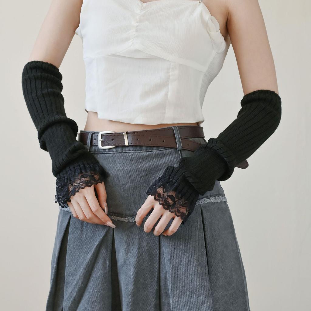 Кружевные митенки без пальцев Женские аниме перчатки Женские вязаные перчатки Сладкая Лолита Зимние гетры на руки Гетры на лодыжки и запястья Харадзюку Y2k