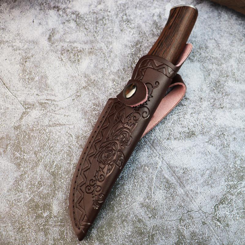 Кованый нож для обвалки Уличный нож Нож для фруктов из нержавеющей стали с кожаной ручкой в ​​ножнах Нож для мяса Нож для барбекю