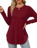 Womens Long Sleeve Round Neck Shirts Side Split Basic Loose Tunic Tops Casual Shirts Ropa De Mujer Fashion