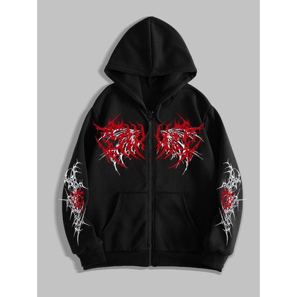 College Gothic Dark Wings Original Printed Zipper Hoodie, a Fashionable Street Trend Zipper Hoodie Suitable for Casual Occasions
