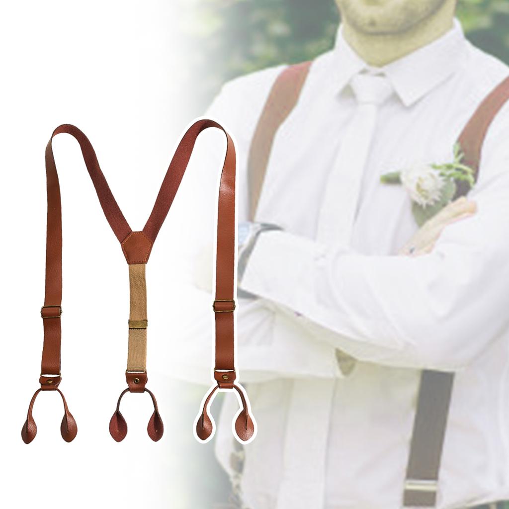 Stylish Classical Suspenders Adjustable Suspenders PU Chain Metal Clip Brown PU Belt for Wedding Business Wear
