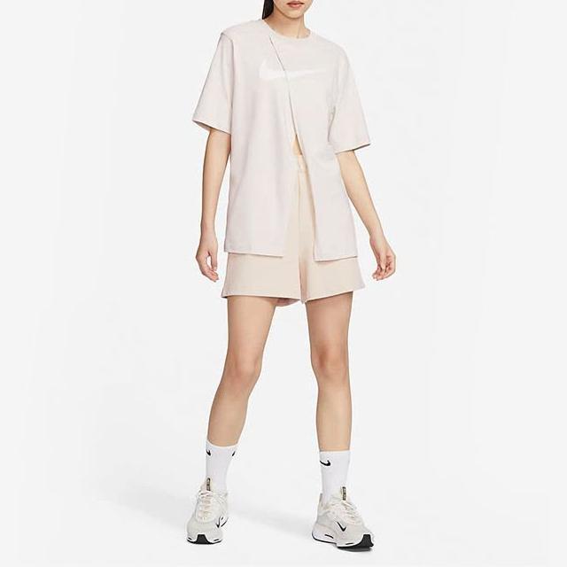Nike Футболка с логотипом и разрезом, дышащая, с круглым вырезом и коротким рукавом, женская, бежевая FB8346-104
