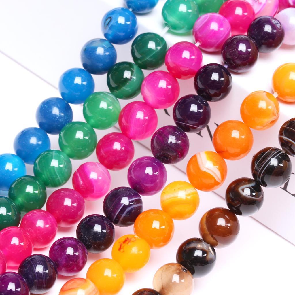 Accessory For Jewelry DIY Stone Stripe Agates Fashion Beads 4/6/8/10/12mm Spacer Beads Mobile Phone Chain 40/30/20/5Pcs Jewelry Making Beads