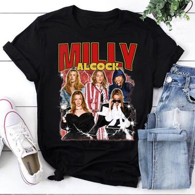 Milly Alcock Bootleg Shirt, Vintage Actress Graphic Tee, Y2K Celebrity Collage T-Shirt, Retro Hollywood Style Black Graphic Tee