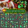 10pcs Luminous Tattoo Stickers Christmas Theme Waterproof Temporary Tattoo Santa Reindeer Tree Candy Design Holiday Makeup Decor