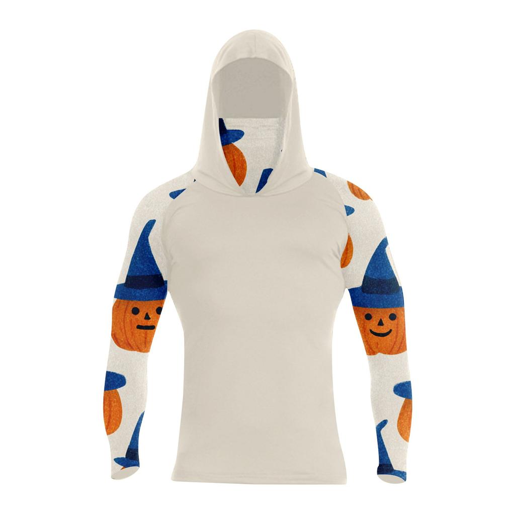 Мужская худи реглан для рыбалки с принтами на Хэллоуин - UPF 50+ УФ защита, длинный рукав, солнцезащитная рубашка с сетчатым козырьком