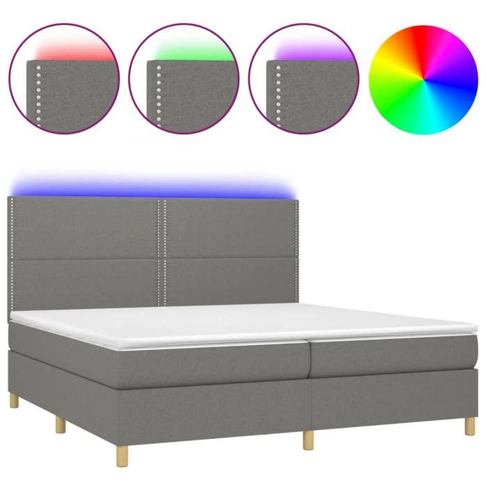 VidaXL Slat Bed Base with Mattress and LEDs, Upholstered Bed with Headboard, Double Bed, Adult Bedroom Bed, 3135382