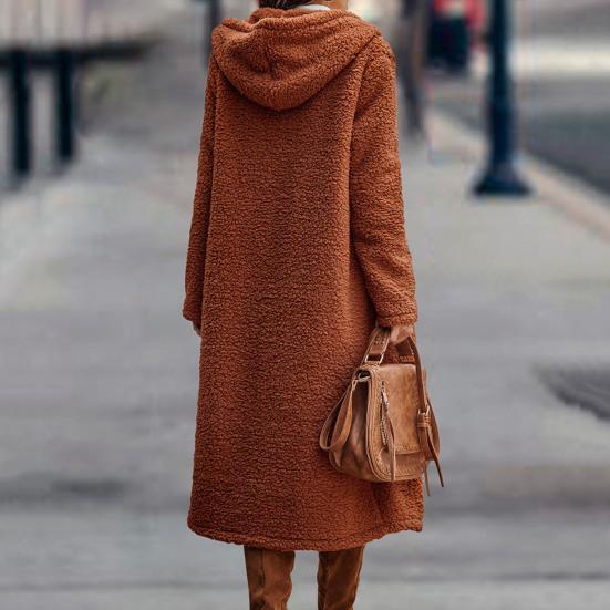 Женское зимнее пальто, плотная однотонная шапка с капюшоном, теплая шерстяная шапка с длинными рукавами до середины икры, женское пальто для улицы