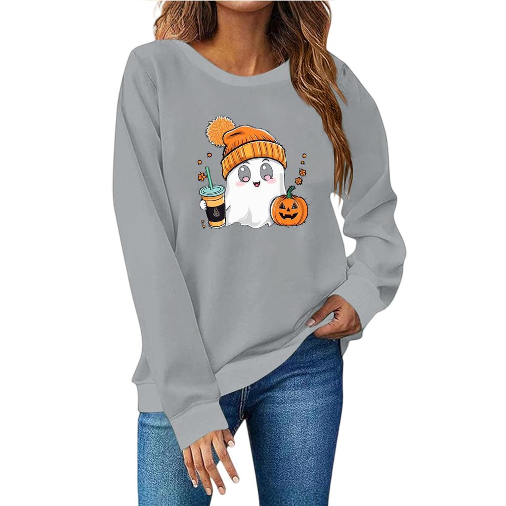 Женская мода повседневный принт повседневный длинный рукав круглый вырез толстовка топ