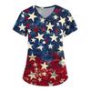 Women's Fashion V-neck Short-sleeved Work Dress With Pockets Independence Day Printed Top Carer Suit