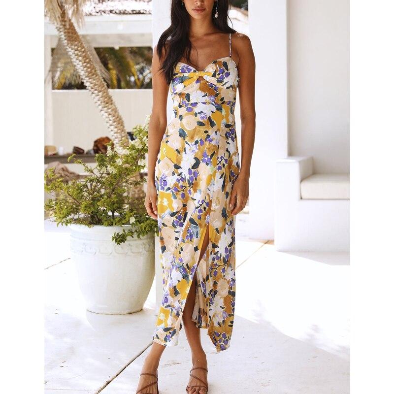 Летнее модное шифоновое винтажное платье, женское длинное платье без рукавов с цветочным принтом, сексуальные бандажные платья с открытой спиной 24999