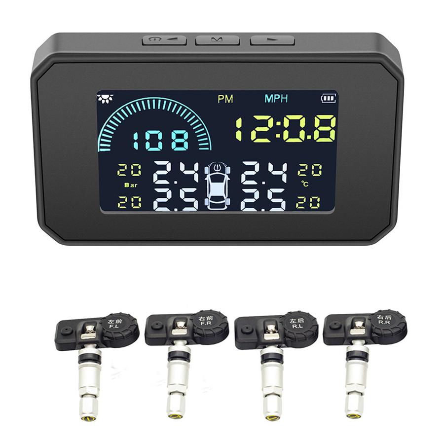 Wireless TPMS OBD2 HUD Solar Tire Pressure Monitoring System W/4 Internal Sensor