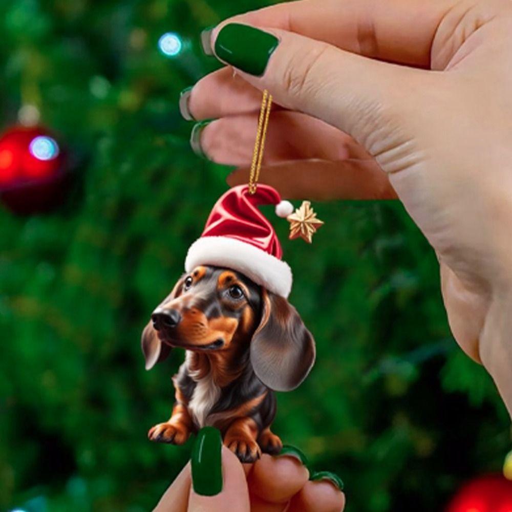 2D Christmas Tree Pendant Cute Dog Car Hanging Interior Christmas Ornaments  Home