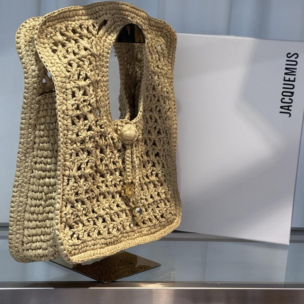 2025 New French Jacquemus Retro Hollow Lafite Grass Woven Bag Vacation Style Handbag Women