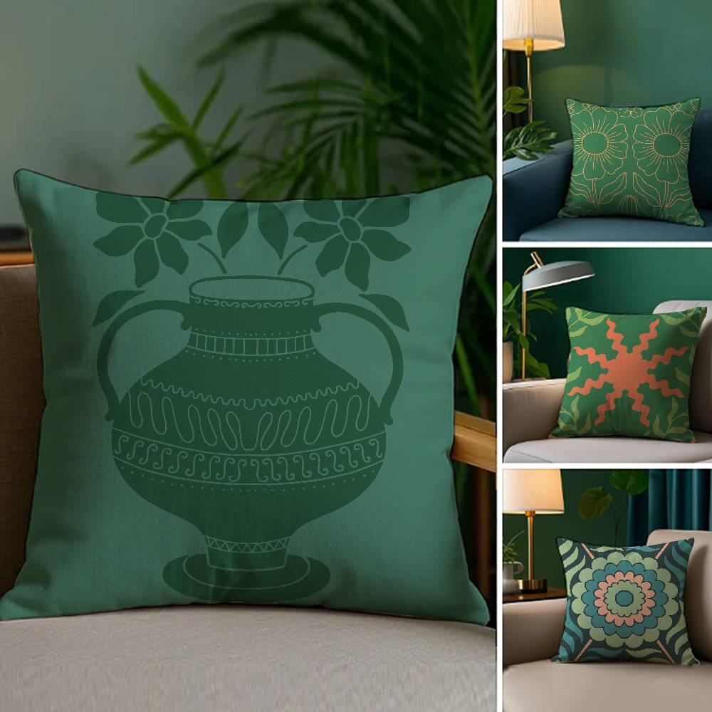 Bohemia Green Classic Pillow Case Plush Fabric Soft Double Sided Print Sofa Cushion Cover Throw Pillow Covers