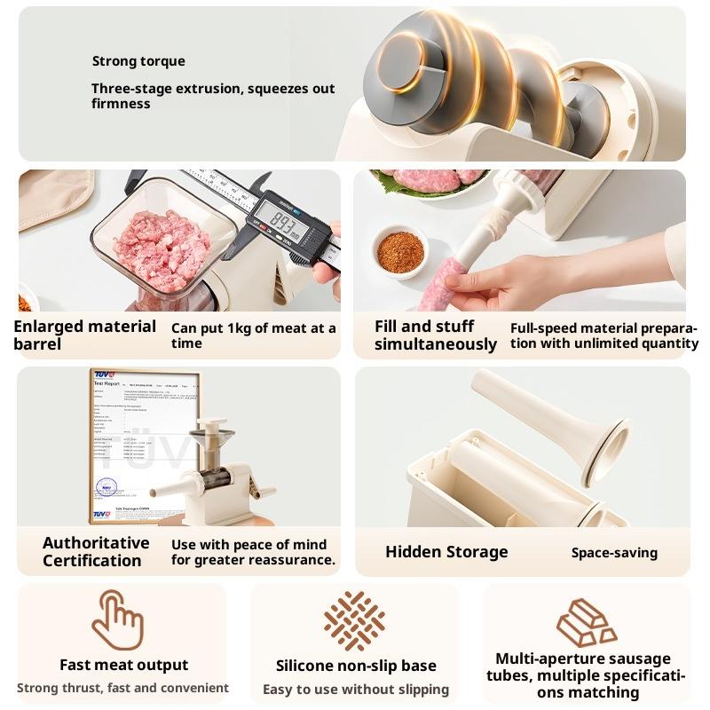 Manual Sausage Stuffer Machine Meat Grinder Filling Maker With Tubing Units For Homemade Production