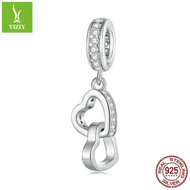 Серебряная подвеска в форме сердца S925, простой двойной кольцевой браслет любви для DIY, с бусинами Scc2455