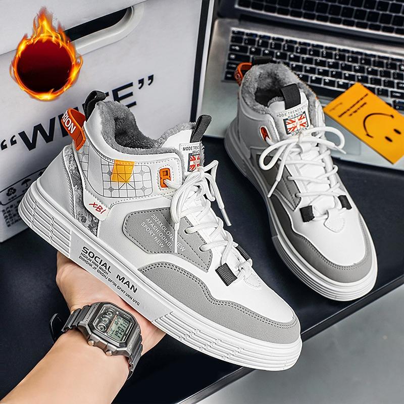 New Men's High Top Sneakers Men's Platform Lace Up Korean Casual Shoes Lightweight Warm Skateboard Shoes Tenis Masculino Spring