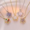 Colorful Zircon Flowers Pendant Necklace for Women 2024 New Stainless Steel Chain Jewelry Party Accessories