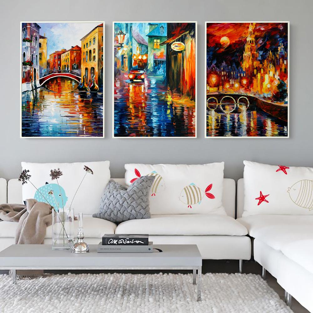 Nordic Landscape Oil Painting Water City Watercolor Art Canvas Painting Living Room Corridor Office Home Decoration Mural No Frame