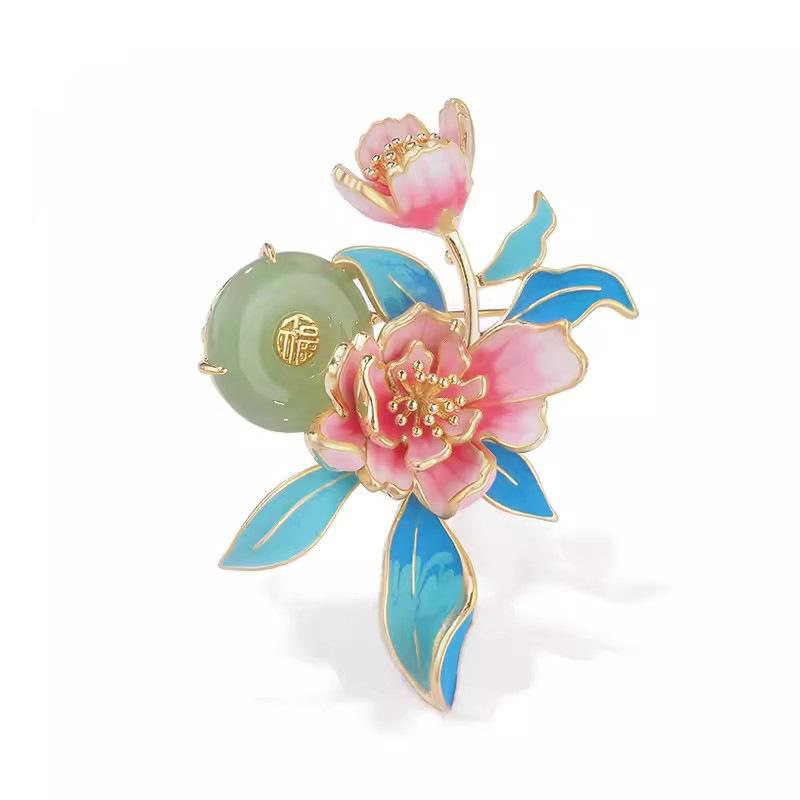Chinese Style Enamel Color Peony Brooch High-End Female Personality Brooch Exquisite Cheongsam Hanfu Accessories Pin