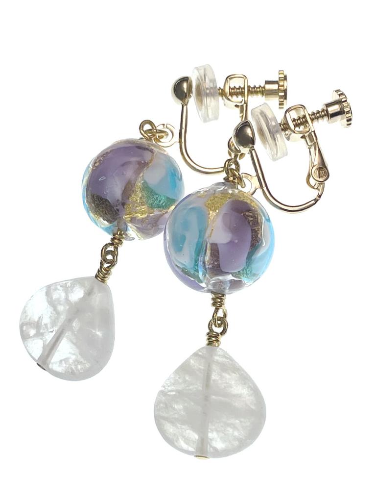 Venetian Glass 2 Colors Blue Gold Foil Agate Geode Crystal Earrings Natural Stone Power Stone 1 Pair A1071 [Cherry]